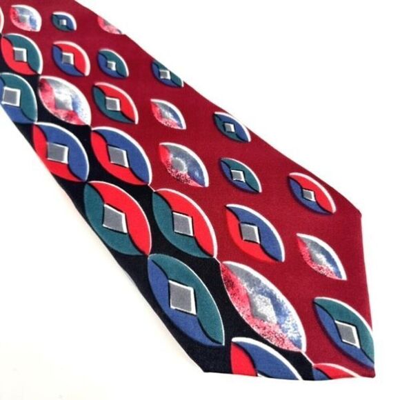 NWT Vintage Halston Italian Silk Necktie Pattern Block Geometric 4” width USA - Picture 2 of 7